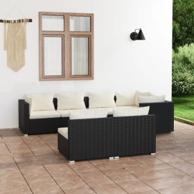 Set de muebles de jardín 7 pzas y cojines ratán sintético negro de vidaXL, Conjuntos de jardín - Ref: Foro24-3102383, Precio:...