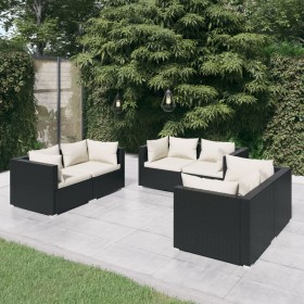 Set de muebles de jardín 6 pzas y cojines ratán sintético negro de vidaXL, Conjuntos de jardín - Ref: Foro24-3102295, Precio:...