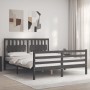 Estructura de cama matrimonio con cabecero madera maciza gris de vidaXL, Camas y somieres - Ref: Foro24-3194318, Precio: 171,...