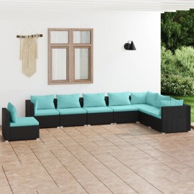 Set de muebles de jardín 8 pzas y cojines ratán sintético negro de vidaXL, Conjuntos de jardín - Ref: Foro24-3102369, Precio:...