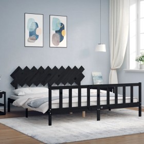 Estructura de cama con cabecero madera maciza negro 200x200 cm de vidaXL, Camas y somieres - Ref: Foro24-3193490, Precio: 208...