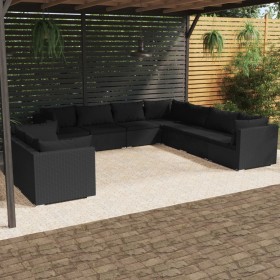 Set de muebles de jardín 9 pzas y cojines ratán sintético negro de vidaXL, Conjuntos de jardín - Ref: Foro24-3102496, Precio:...