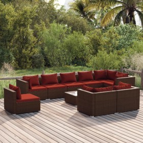 Gartenmöbel-Set 10-teilig und braune synthetische Rattankissen von vidaXL, Gartensets - Ref: Foro24-3102635, Preis: 834,99 €,...