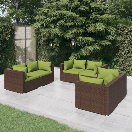 6-teiliges Gartenmöbel-Set und braune synthetische Rattankissen von vidaXL, Gartensets - Ref: Foro24-3102300, Preis: 477,99 €...