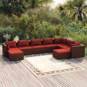 9-teiliges Gartenmöbel-Set und braune synthetische Rattankissen von vidaXL, Gartensets - Ref: Foro24-3102675, Preis: 744,99 €...