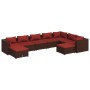 Set muebles de jardín 9 piezas y cojines ratán sintético marrón de vidaXL, Conjuntos de jardín - Ref: Foro24-3102675, Precio:...