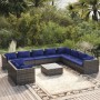 Set de muebles de jardín 11 pzas y cojines ratán sintético gris de vidaXL, Conjuntos de jardín - Ref: Foro24-3102526, Precio:...