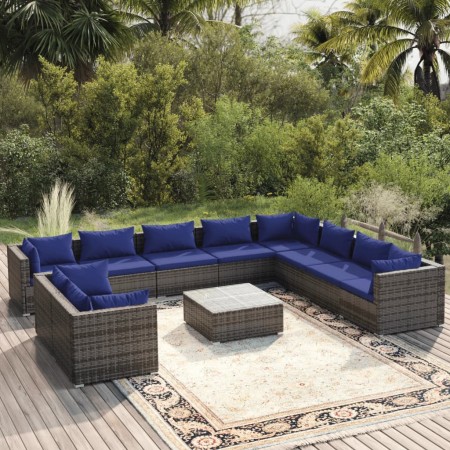 11-teiliges Gartenmöbel-Set und graue synthetische Rattankissen von vidaXL, Gartensets - Ref: Foro24-3102526, Preis: 903,19 €...