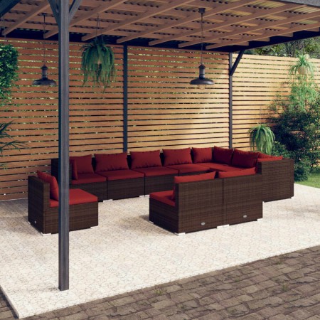 Garden furniture set 10 pieces and brown synthetic rattan cushions by vidaXL, Garden sets - Ref: Foro24-3102595, Price: 1,00 ...