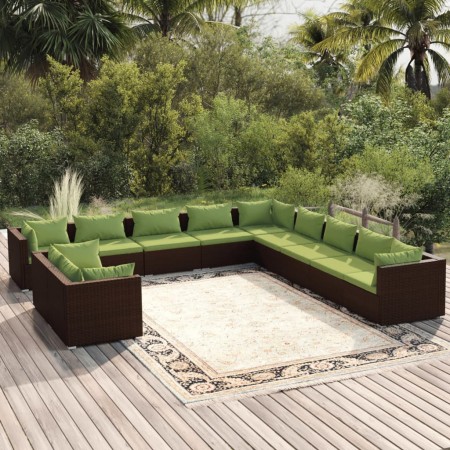 Gartenmöbel-Set, 11-teilig, braune Kissen aus synthetischem Rattan von vidaXL, Gartensets - Ref: Foro24-3102532, Preis: 1,00 ...