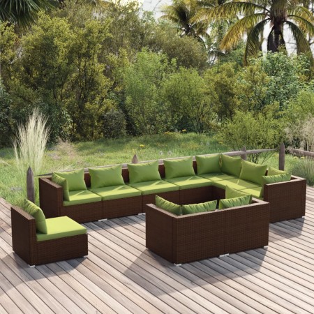 Garden furniture set 10 pieces and brown synthetic rattan cushions by vidaXL, Garden sets - Ref: Foro24-3102660, Price: 1,00 ...