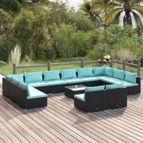 Set de muebles de jardín 13 pzas cojines ratán sintético negro de vidaXL, Conjuntos de jardín - Ref: Foro24-3102145, Precio: ...