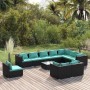 Set de muebles de jardín 11 pzs y cojines ratán sintético negro de vidaXL, Conjuntos de jardín - Ref: Foro24-3102665, Precio:...