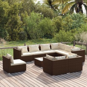 Set muebles de jardín 10 pzas y cojines ratán sintético marrón de vidaXL, Conjuntos de jardín - Ref: Foro24-3102650, Precio: ...