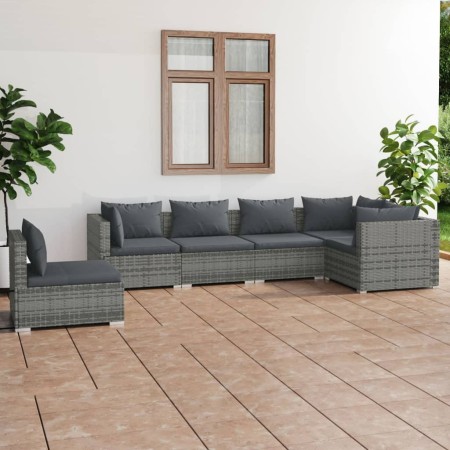 6-piece garden furniture set and gray synthetic rattan cushions by vidaXL, Garden sets - Ref: Foro24-3102325, Price: 738,87 €...