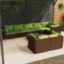 Set muebles de jardín 9 piezas y cojines ratán sintético marrón de vidaXL, Conjuntos de jardín - Ref: Foro24-3102492, Precio:...