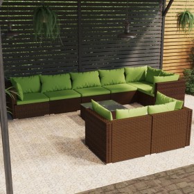 9-teiliges Gartenmöbel-Set und braune synthetische Rattankissen von vidaXL, Gartensets - Ref: Foro24-3102492, Preis: 790,99 €...