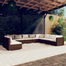 Garden furniture set 10 pieces and brown synthetic rattan cushions by vidaXL, Garden sets - Ref: Foro24-3102434, Price: 878,9...