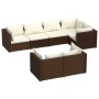 Set muebles de jardín 7 piezas y cojines ratán sintético marrón de vidaXL, Conjuntos de jardín - Ref: Foro24-3102474, Precio:...