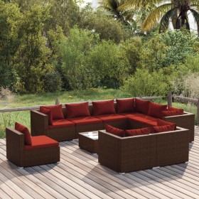 Set muebles de jardín 10 pzas y cojines ratán sintético marrón de vidaXL, Conjuntos de jardín - Ref: Foro24-3102651, Precio: ...