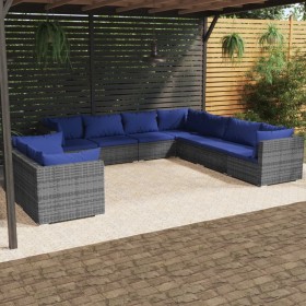 Garden furniture set 9 pieces and gray synthetic rattan cushions by vidaXL, Garden sets - Ref: Foro24-3102502, Price: 628,99 ...