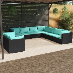 Set de muebles de jardín 9 pzas y cojines ratán sintético negro de vidaXL, Conjuntos de jardín - Ref: Foro24-3102497, Precio:...