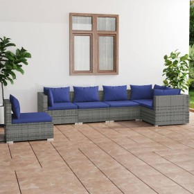 6-teiliges Gartensofa-Set und graue synthetische Rattankissen von vidaXL, Gartensets - Ref: Foro24-3102326, Preis: 383,99 €, ...