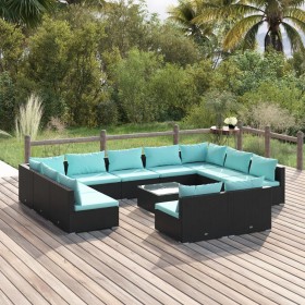 Gartenmöbel-Set, 12-teilig, schwarze Kissen aus synthetischem Rattan von vidaXL, Gartensets - Ref: Foro24-3102129, Preis: 1,0...