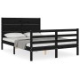 Bed frame with black solid wood headboard 140x190 cm by vidaXL, Beds and slatted bases - Ref: Foro24-3194620, Price: 168,99 €...