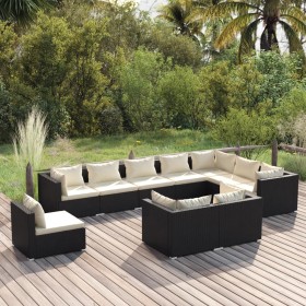 10-piece garden furniture set and black synthetic rattan cushions by vidaXL, Garden sets - Ref: Foro24-3102655, Price: 901,34...