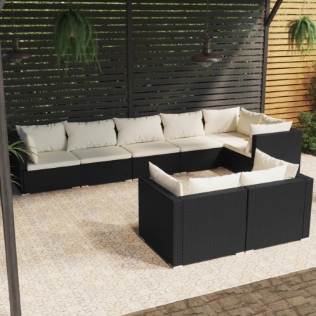 Set de muebles de jardín 8 pzas y cojines ratán sintético negro de vidaXL, Conjuntos de jardín - Ref: Foro24-3102479, Precio:...