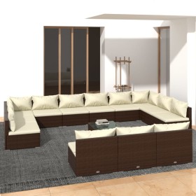 Set de muebles de jardín 13 pzas cojines ratán sintético marrón de vidaXL, Conjuntos de jardín - Ref: Foro24-3102154, Precio:...