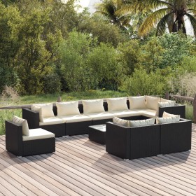 Set de muebles de jardín 10 pzs y cojines ratán sintético negro de vidaXL, Conjuntos de jardín - Ref: Foro24-3102631, Precio:...