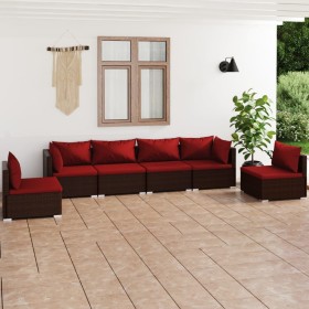 6-teiliges Gartenmöbel-Set und braune synthetische Rattankissen von vidaXL, Gartensets - Ref: Foro24-3102203, Preis: 613,99 €...