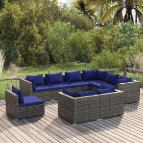 Gartenmöbelset 9-tlg. und Kissen Kunststoff Rattan grau von vidaXL, Gartensets - Ref: Foro24-3102646, Preis: 628,99 €, Rabatt: %