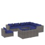 Set de muebles de jardín 9 pzas y cojines ratán sintético gris de vidaXL, Conjuntos de jardín - Ref: Foro24-3102646, Precio: ...