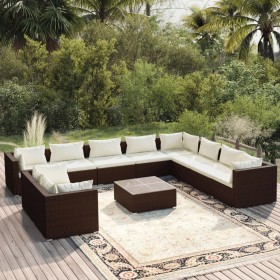 Set de muebles de jardín 11 pzas cojines ratán sintético marrón de vidaXL, Conjuntos de jardín - Ref: Foro24-3102522, Precio:...