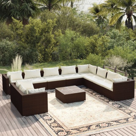 Gartenmöbel-Set, 11-teilig, braune Kissen aus synthetischem Rattan von vidaXL, Gartensets - Ref: Foro24-3102522, Preis: 985,8...