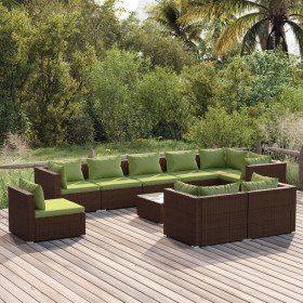 Gartenmöbel-Set 10-teilig und braune synthetische Rattankissen von vidaXL, Gartensets - Ref: Foro24-3102636, Preis: 1,00 €, R...