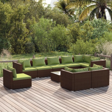 Gartenmöbel-Set 10-teilig und braune synthetische Rattankissen von vidaXL, Gartensets - Ref: Foro24-3102636, Preis: 890,99 €,...