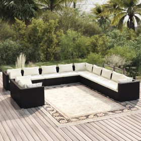 Gartenmöbel-Set 11-teilig und schwarze synthetische Rattankissen von vidaXL, Gartensets - Ref: Foro24-3102527, Preis: 981,38 ...