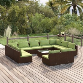 Set muebles de jardín 12 piezas cojines ratán sintético marrón de vidaXL, Conjuntos de jardín - Ref: Foro24-3102132, Precio: ...