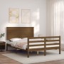 Double bed frame with honey brown wooden headboard by vidaXL, Beds and slatted bases - Ref: Foro24-3195194, Price: 157,12 €, ...