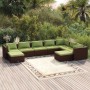 Set muebles de jardín 9 piezas y cojines ratán sintético marrón de vidaXL, Conjuntos de jardín - Ref: Foro24-3102676, Precio:...