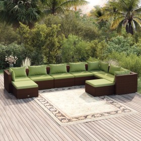 9-teiliges Gartenmöbel-Set und braune synthetische Rattankissen von vidaXL, Gartensets - Ref: Foro24-3102676, Preis: 753,09 €...