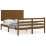 Double bed frame with honey brown wooden headboard by vidaXL, Beds and slatted bases - Ref: Foro24-3195194, Price: 157,12 €, ...