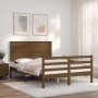 Double bed frame with honey brown wooden headboard by vidaXL, Beds and slatted bases - Ref: Foro24-3195194, Price: 157,12 €, ...