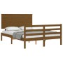 Double bed frame with honey brown wooden headboard by vidaXL, Beds and slatted bases - Ref: Foro24-3195194, Price: 157,12 €, ...