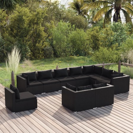 10-teiliges Gartenmöbel-Set und schwarze synthetische Rattankissen von vidaXL, Gartensets - Ref: Foro24-3102656, Preis: 994,9...