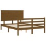 Double bed frame with honey brown wooden headboard by vidaXL, Beds and slatted bases - Ref: Foro24-3195194, Price: 157,12 €, ...